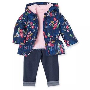 Kids Little me Girls outfit blue 3 piece set. Shirt pants jacket 4T
